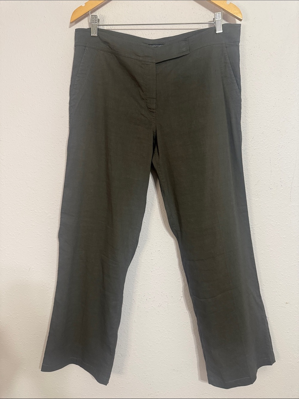 Eileen Fisher Women Slate Gray Linen & Viscose Blend Relax Fit Pants Size 14